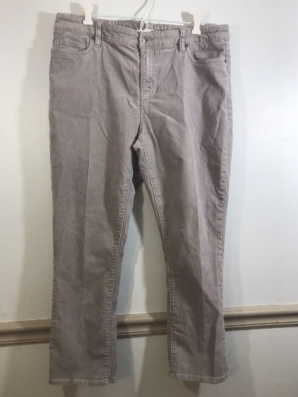 Lands End Pants Womens 16P Beige Corduroy Mid-Rise Straight Leg